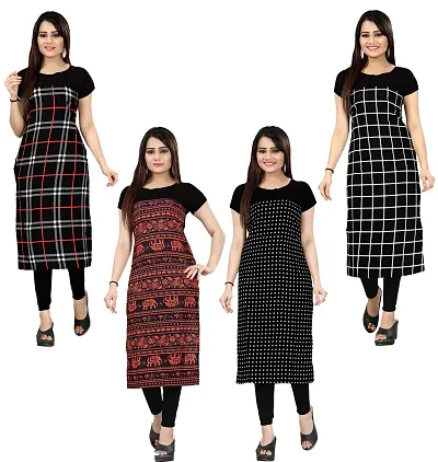 Women's Full-Stitched Crepe Straight Kurti (Combo Pack Of 4)