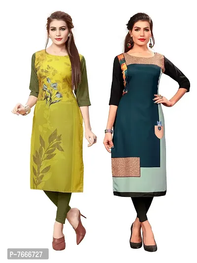 New Ethnic 4 You Women's American Crepe Straight Kurta (Combo Pack Of 2)