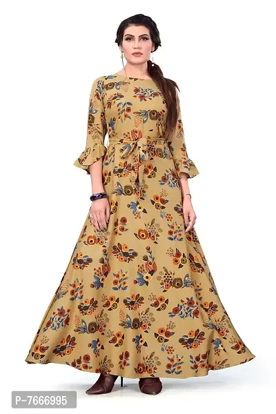 Beautiful Beige Crepe Ethnic Gowns For Women-thumb5