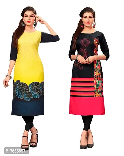 New Ethnic 4 You Women's American Crepe Straight Kurta (Combo Pack Of 2)-thumb0