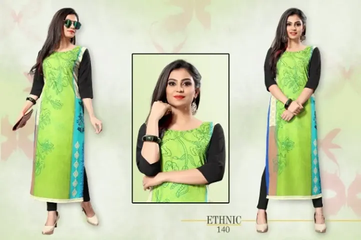 Elegant Multicoloured Printed Straight Cut Crepe Kurti