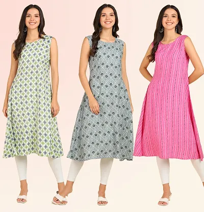 Stylish Anarkali American Crepe Stitched Kurti For Women, Pack Of 3