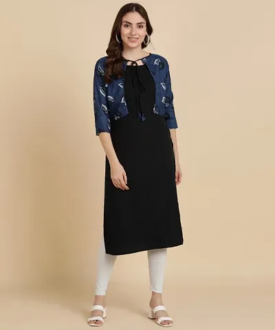 Womens Plain Crepe Straight Kurti with Koti ( Jacket)