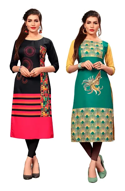 Stylish Crepe Straight Printed Kurta Pack Of 2