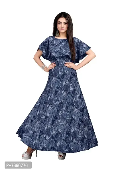 New Ethnic 4 you Women's Crepe Anarkali Gown_187 Blue Color