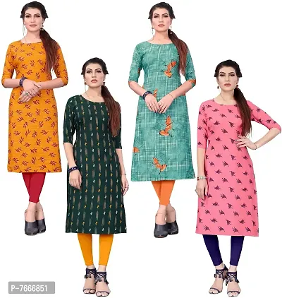 New Ethnic 4 You Women's American Crepe Straight Kurta (Combo-4kurti)-thumb0