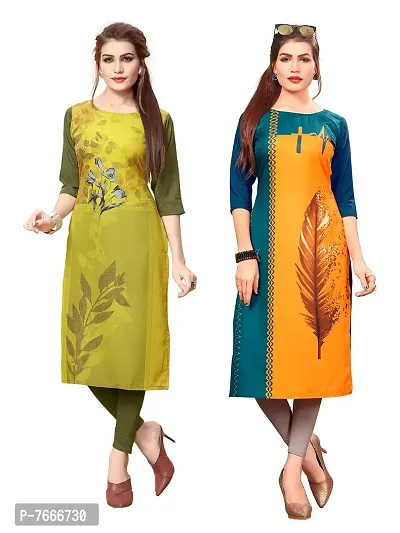 New Ethnic 4 You Women's American Crepe Straight Kurta (Combo Pack Of 2)