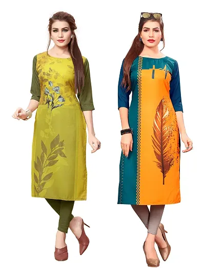 Stylish Crepe Straight Printed Kurta - Pack Of 2