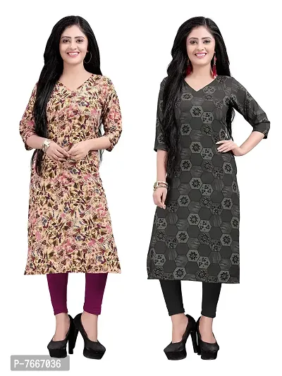 New Ethnic 4 You Women's American Crepe Straight Kurta (Combo Pack Of 2)-thumb0