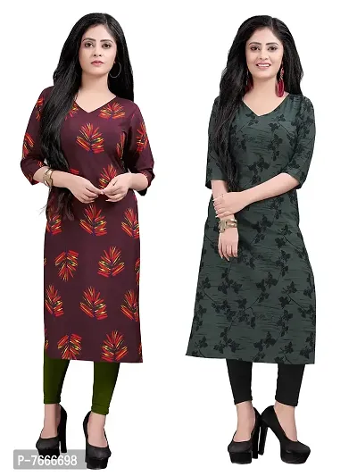 New Ethnic 4 You Women's American Crepe Straight Kurta (Combo Pack Of 2)