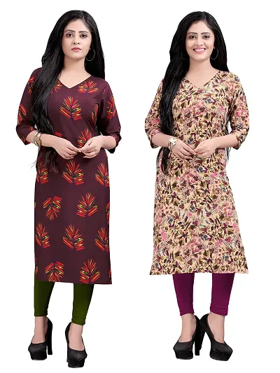 Stylish American Crepe Straight Printed Kurta - Pack Of 2