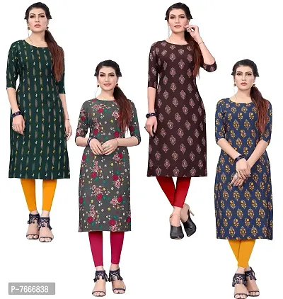 New Ethnic 4 You Women's American Crepe Straight Kurta (Combo-4kurti)-thumb0