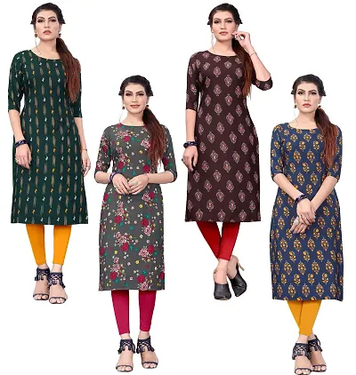 Stylish Crepe Printed A-Line Kurti - Pack of 4