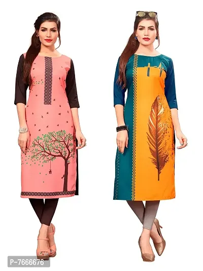 New Ethnic 4 You Women's American Crepe Straight Kurta (Combo Pack Of 2)