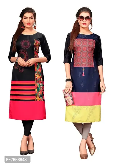 New Ethnic 4 You Women's American Crepe Straight Kurta (Combo Pack Of 2)-thumb0