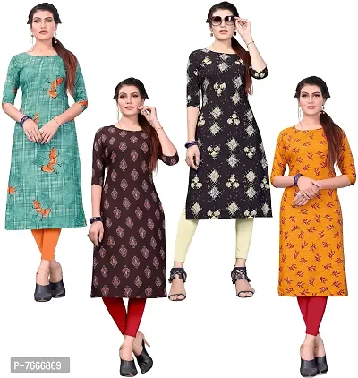 New Ethnic 4 You Women's American Crepe Straight Kurta (Combo-4kurti)