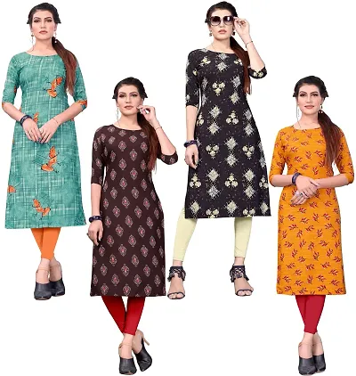 Stylish Crepe Printed A-Line Kurti - Pack of 4