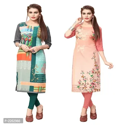 Stylish Multicolored Digital Printed Crepe Kurti-thumb0