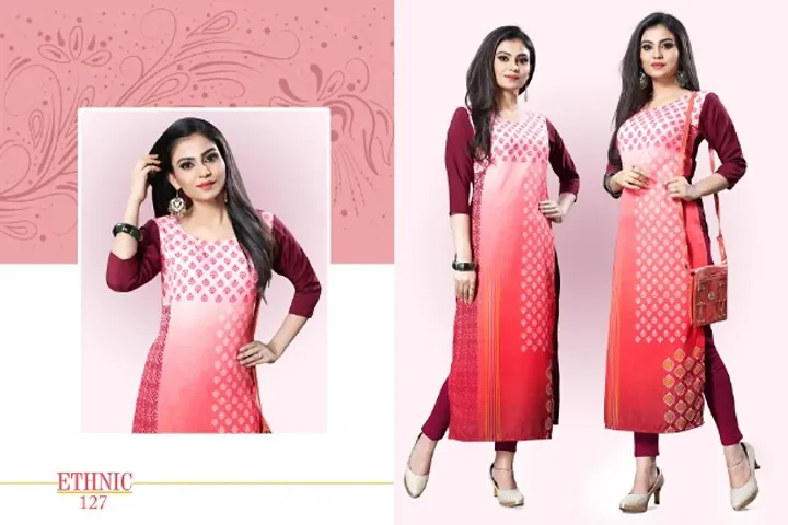 Elegant Multicoloured Printed Straight Cut Crepe Kurti