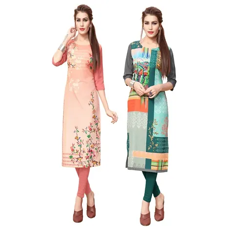 Multicoloured Crepe Printed Kurtas Combo of 2