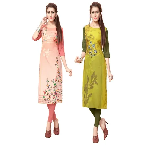 Dsk Studio Womans Crepe 3/4 Sleeve Straight Cut Kurti_com95-98_pink and