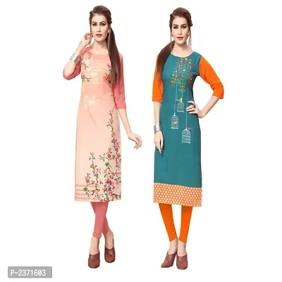 Multicoloured Crepe Printed Kurtas Combo of 2