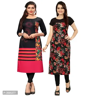 Women Floral Printed Crepe Straight Kurta