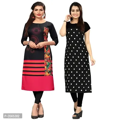 Women's Digital Printed American Crepe Straight Cut Kurti (Combo Pack of 2)