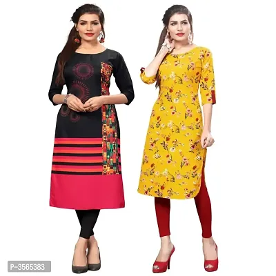 Women Floral Printed Crepe Straight Kurta