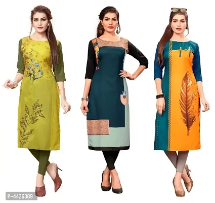 Women's Printed Full-Stitched Crepe Straight Kurti (Combo Pack Of 3)