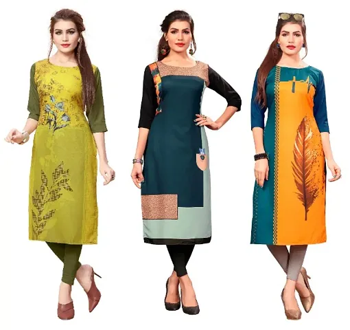 New Ethnic 4 You Women's American Crepe Straight Kurta (Combo Pack Of 3)