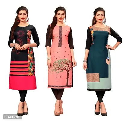 Women's Printed Full-Stitched Crepe Straight Kurti (Combo Pack Of 3)