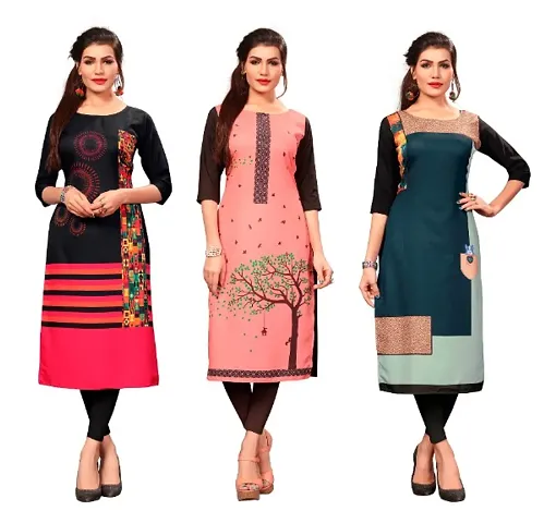 New Ethnic 4 You Women's American Crepe Straight Kurta (Combo Pack Of 3)