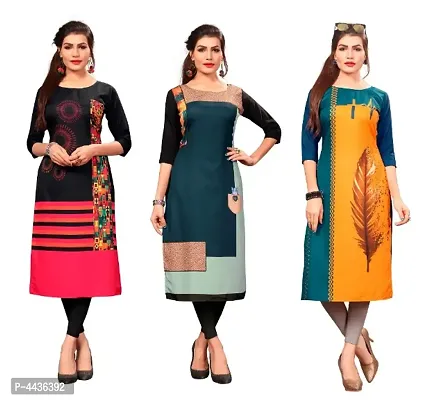 Women's Printed Full-Stitched Crepe Straight Kurti (Combo Pack Of 3)