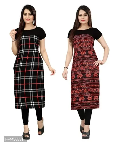 Women's Printed Full-Stitched Crepe Straight Kurti (Combo Pack Of 2)