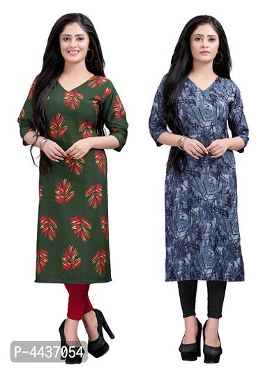 Women's Printed Full-Stitched Crepe Straight Kurti (Combo Pack Of 2)