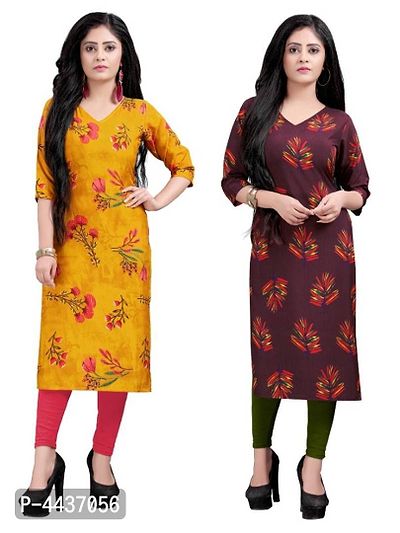 Women's Printed Full-Stitched Crepe Straight Kurti (Combo Pack Of 2)