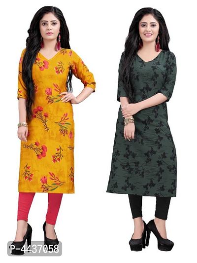 Women's Printed Full-Stitched Crepe Straight Kurti (Combo Pack Of 2)