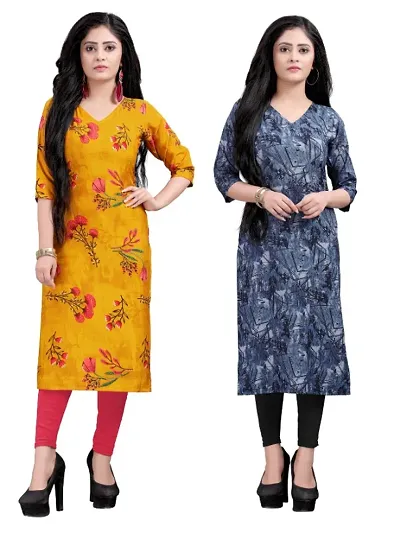 Women's Full-Stitched Crepe Straight Kurti (Combo Pack Of 2)