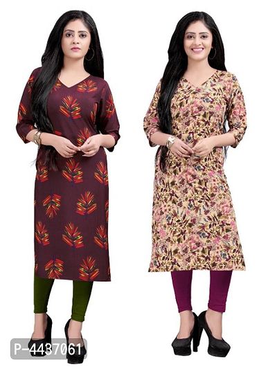 Women's Printed Full-Stitched Crepe Straight Kurti (Combo Pack Of 2)