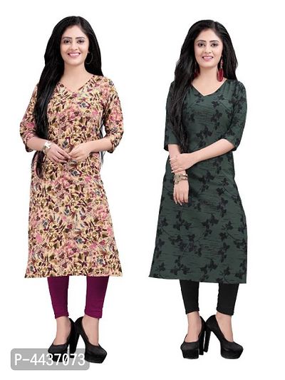 Women's Printed Full-Stitched Crepe Straight Kurti (Combo Pack Of 2)