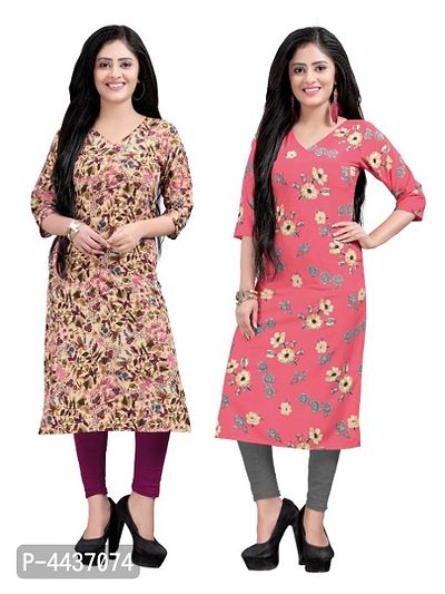 Women's Printed Full-Stitched Crepe Straight Kurti (Combo Pack Of 2)