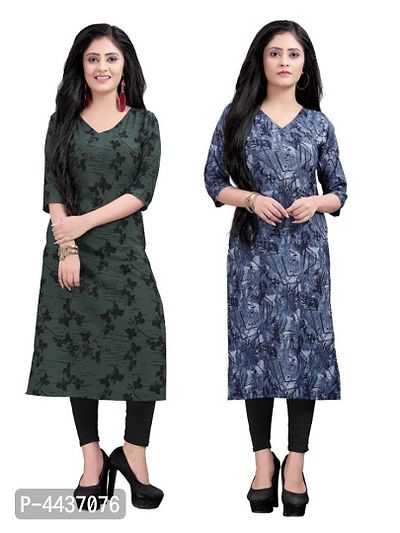 Women's Printed Full-Stitched Crepe Straight Kurti (Combo Pack Of 2)