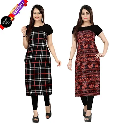 Women's Full-Stitched Crepe Straight Kurti (Combo Pack Of 2)