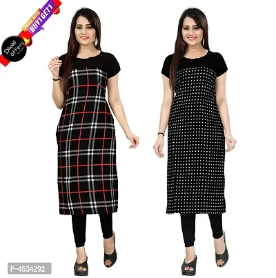 Women's Printed Full-Stitched Crepe Straight Kurti (Combo Pack Of 2)-thumb0