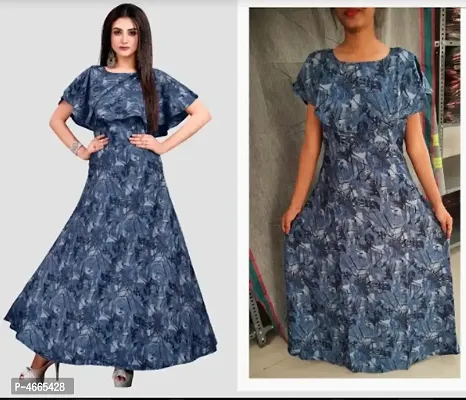 Blue Crepe Digital Printed Kurtas For Women