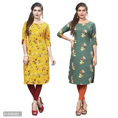 American Crepe Printed Straight Kurti (Pack Of 2)