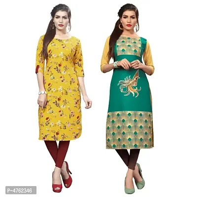 American Crepe Printed Straight Kurti (Pack Of 2)