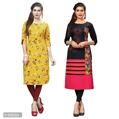 American Crepe Printed Straight Kurti (Pack Of 2)