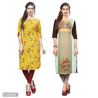 American Crepe Printed Straight Kurti (Pack Of 2)